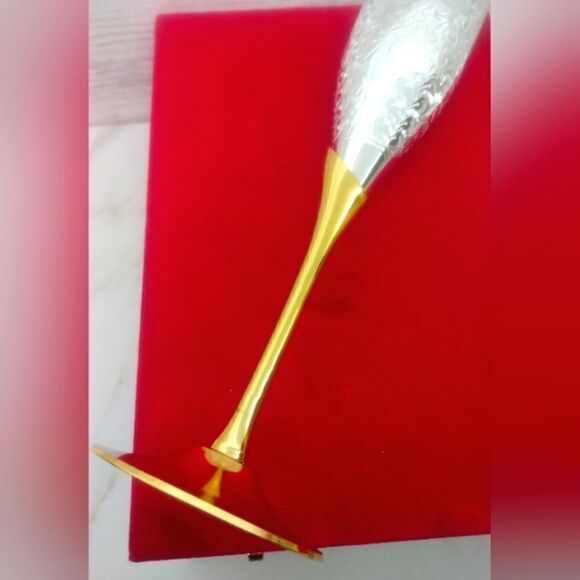 Vintage Champagne Flutes Glasses Brass Silver Plate  From Calcutta India - Picture 5 of 16